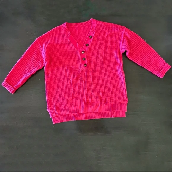 NEW Hot Pink Henley Waffle Texture Soft Comfy
Oversized Fit Knit Sweater XXL - Picture 2 of 4